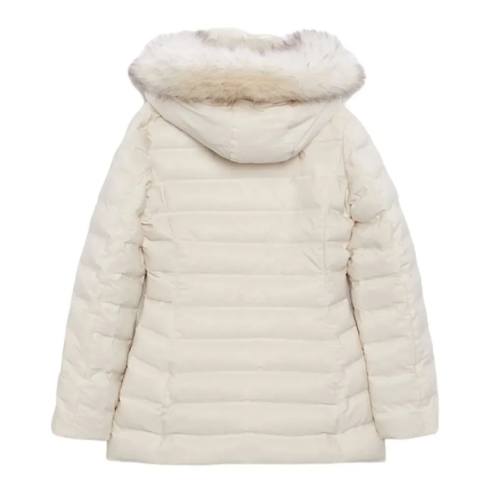 ZARA Ecru Water Wind Protection Hooded Down Coat NWT Size XXL Faux Fur Puffer - Picture 3 of 12